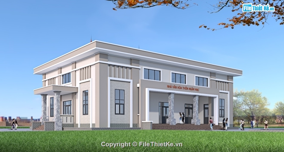 3d su dựng nhà văn hóa,nhà văn hóa thôn file sketchup,thiết kế nhà văn hóa model su